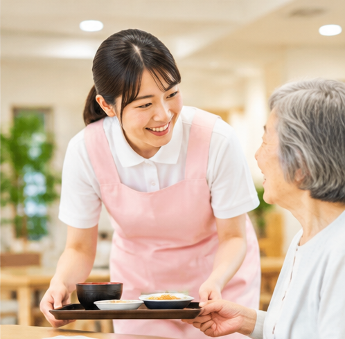 介護スタッフと利用者